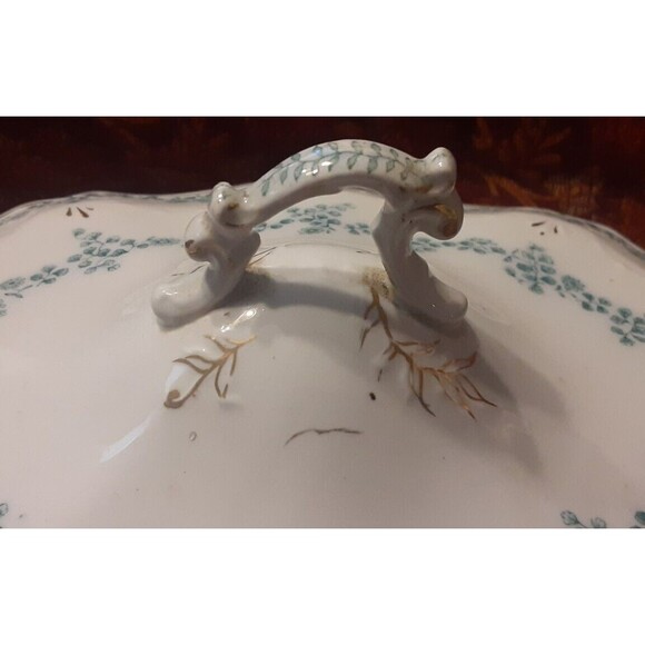 Antique Lidded Oval Tureen WH Grindley & Co Flow Blue Aldine Pattern - Picture 3 of 12